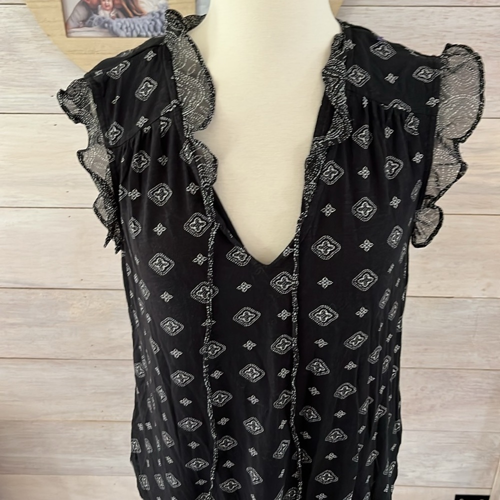Lucky Brand Black Patterned Women's Top M - Picture 2 of 4